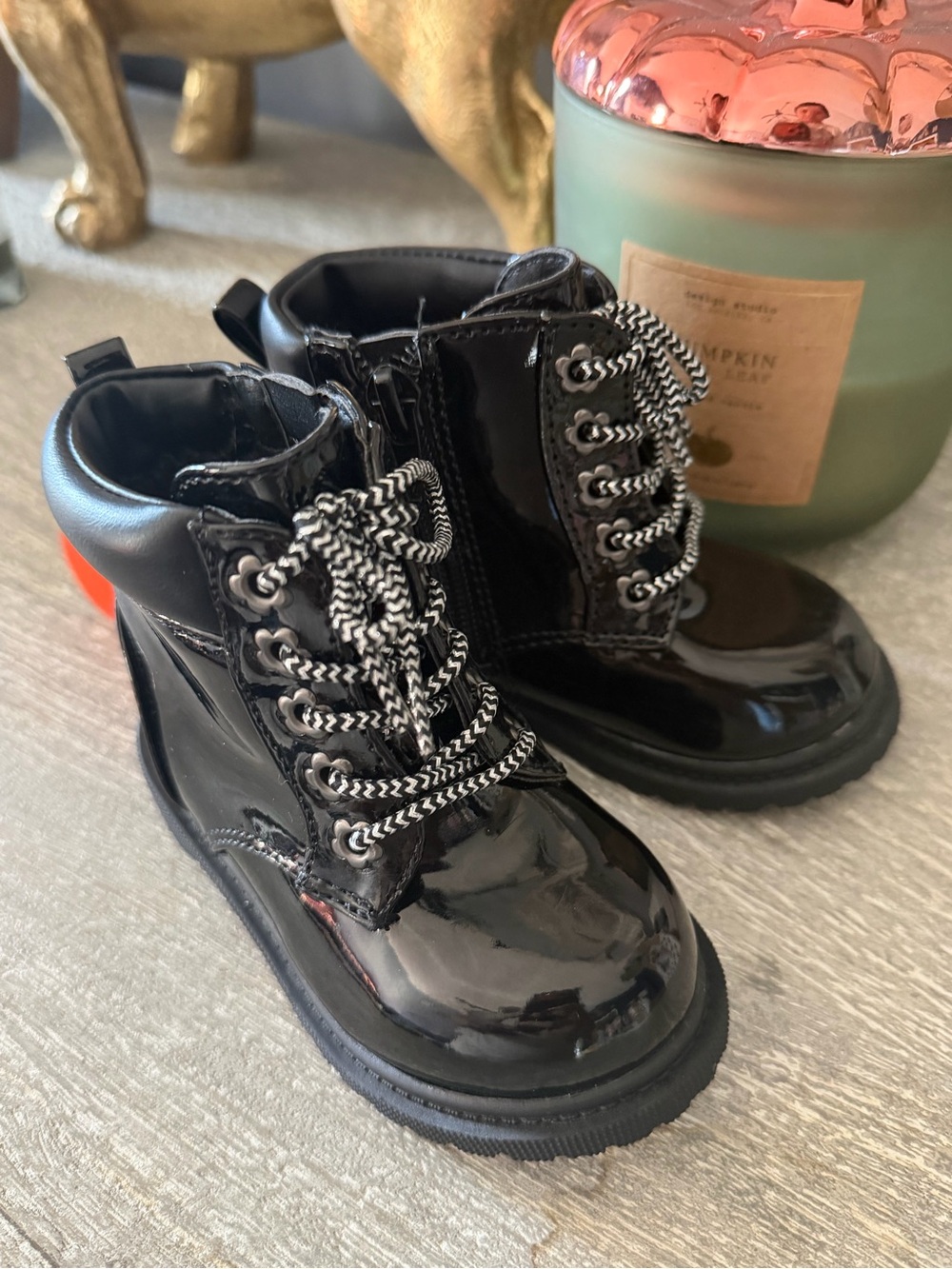 Black Patent Lace-Up Toddler Boots